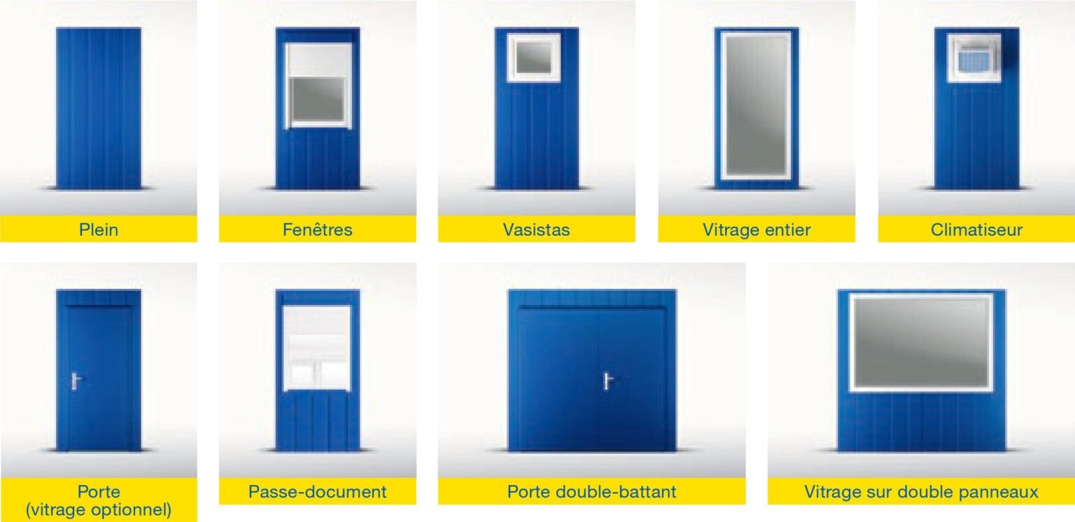 Exemples de panneaux interchangeables pour modules CLASSIC Line : portes, fenêtres et vitrages